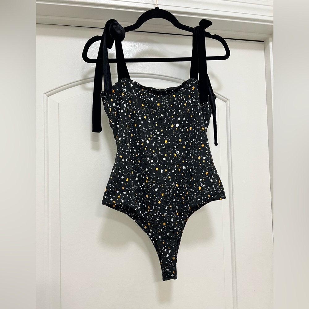 NWT BCBG Generation Fitted Star Celestial Bodysuit with Velvet Straps - Picture 3 of 11